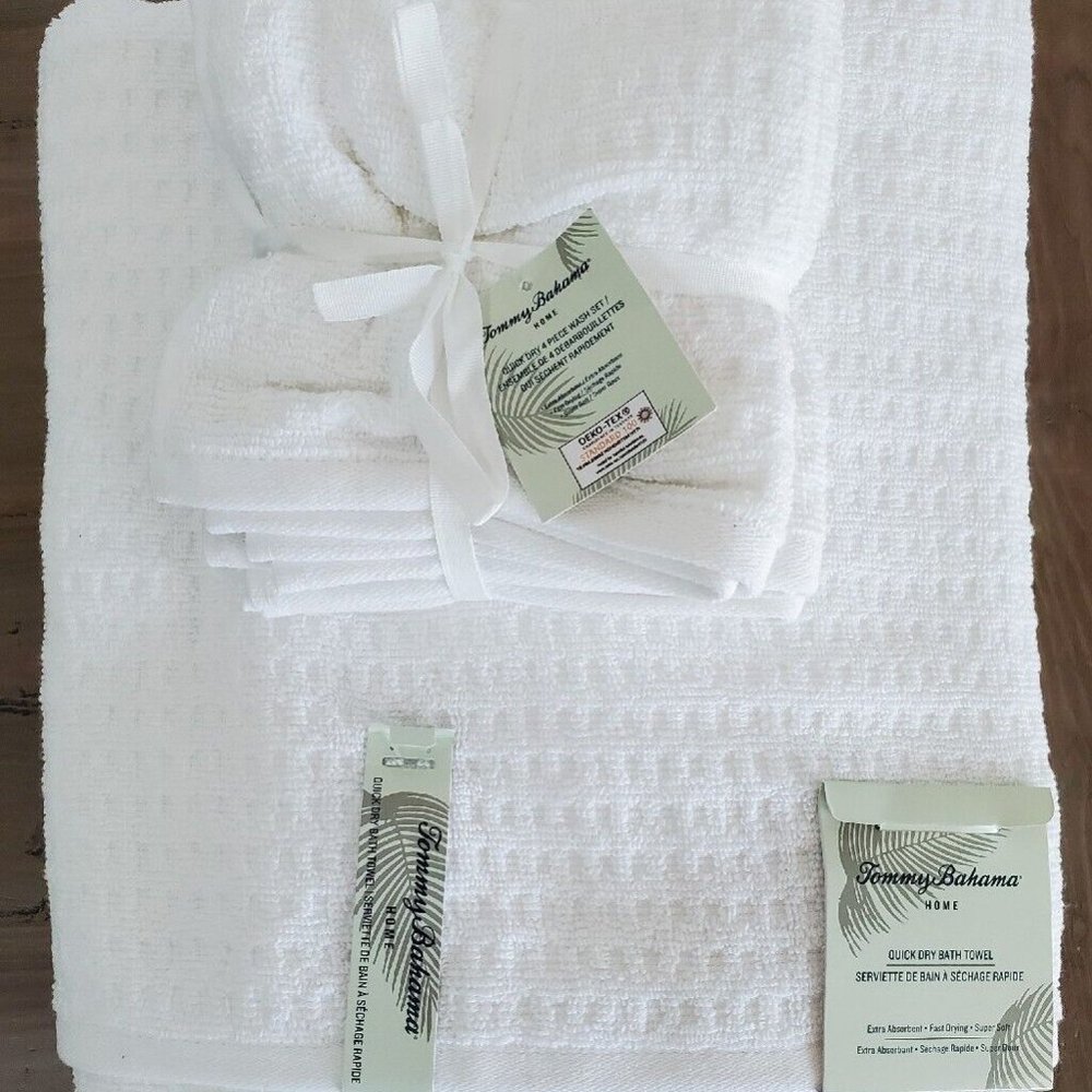 Tommy Bahama Solid White Cotton 6 PC SET Bath Wash Towels